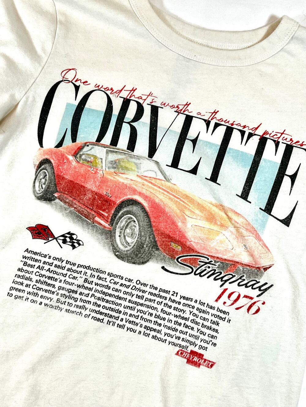GM Corvette Stingray 1976 White T Shirt - Unisex Adults Size XS - preowned